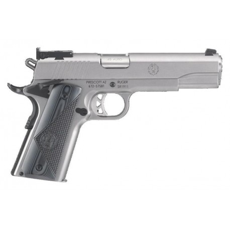 Pistolet Ruger SR1911 cal .45 auto target - Canon 5" 8+1 coups - Stainless steel - Visée réglable Bomar
